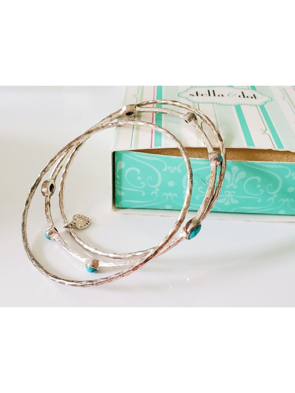 Stella and Dot Lot of 3 Silver Faux Turqouise Bracelets
